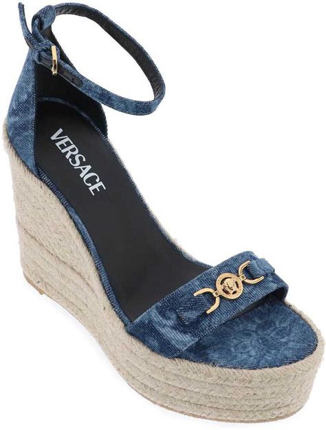 sandali barocco versace|versace denim wedge sandals.